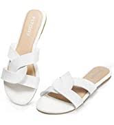 Photo 1 of FITORY Women's Flat Sandals Fashion Slides With Soft Leather 8, White
