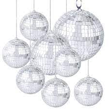 Photo 1 of 8 Pieces Mirror Disco Balls Silver Hanging Disco Light Mirror Ball for Retro Party, Fun Party, Home Bands Decorations