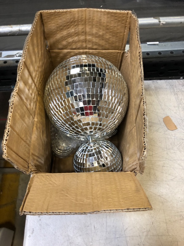 Photo 2 of 8 Pieces Mirror Disco Balls Silver Hanging Disco Light Mirror Ball for Retro Party, Fun Party, Home Bands Decorations