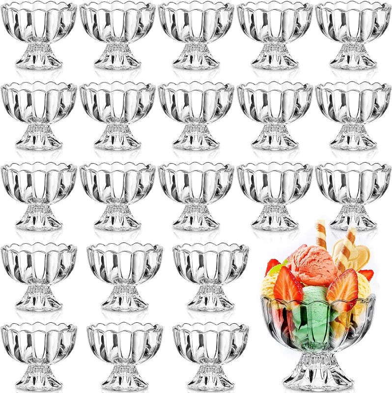 Photo 1 of 24 Pieces Glass Ice Cream Bowls Set Tulip Clear Glass Bowls 3.4-6.8 oz Footed Small Dessert Bowls Glass Dessert Cups for Dessert Sundae Trifle Fruit Salad Muffins Cake Pudding Cocktail Holiday Party
