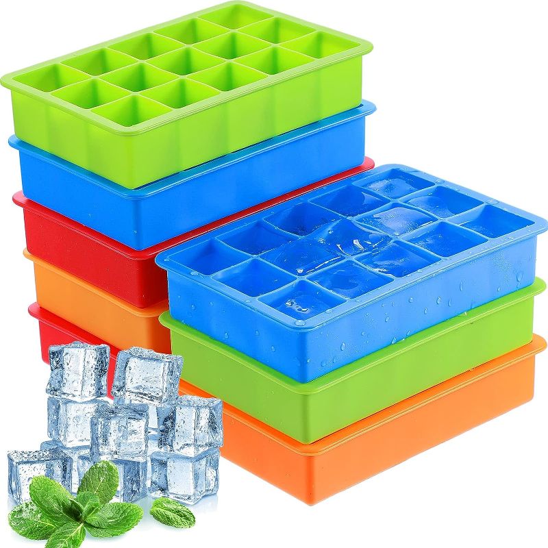 Photo 1 of 8 Pcs Silicone Ice Cube Trays 15 Ice Cube Trays Molds Easy Release Flexible Ice Cube Molds Stackable 15 Ice Trays for Freezer, Cocktail, Whiskey

