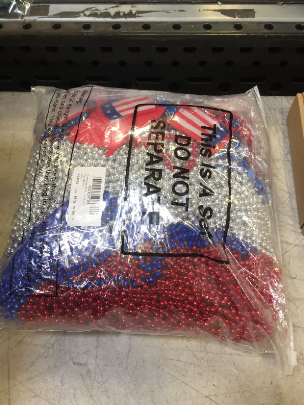 Photo 1 of 204 Pieces 4th of July Necklaces Bulk Patriotic Beads Necklaces Red White Blue Mardi Gras Beads USA Star Flag Bead Necklace with Pendants for Independence Day Memorial Day Party Parade Decorations
