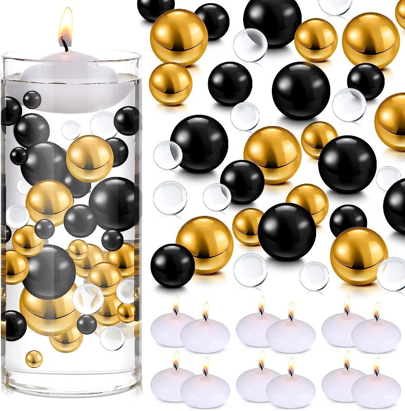 Photo 1 of 10162 Pcs Candles Simulated Pearl Beads Transparent Water Gels Set for Vase Filler Wedding Centerpiece Home Decor Floral Arrangement Party Holiday (Black, Gold)
