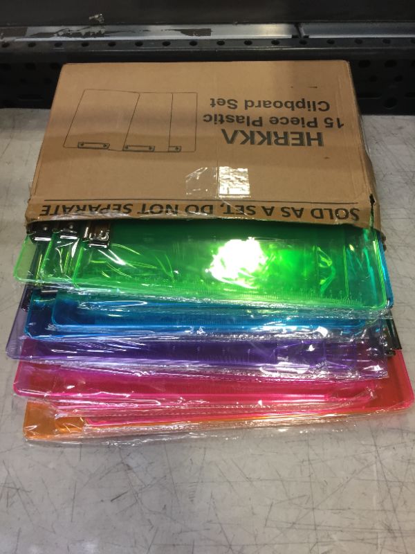 Photo 1 of HERKKA 15 PCS PLASTIC CLIPBOARDS DIFFERENT COLORS