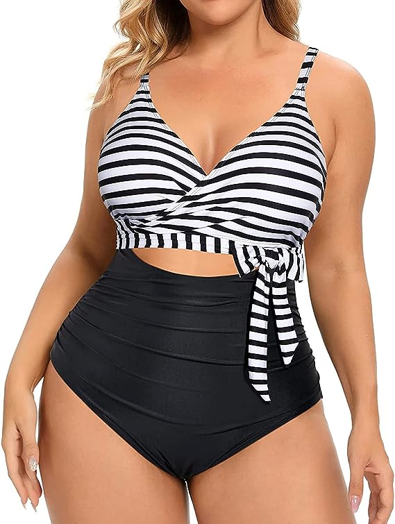 Photo 1 of Daci Women Plus Size One Piece Swimsuits High Waisted Tummy Control Bathing Suits Cutout Open Back Swimwear
