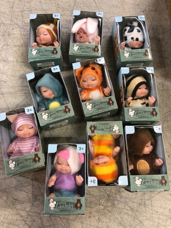 Photo 2 of Hanaive 10 Pcs 4 Inch Mini Reborn Cute Baby Dolls Lifelike Realistic Baby Dolls Tiny Babies with Animal Clothes Cute Baby Doll Gifts Set for Girls Boys Toddlers Kids 3+ Back to School (Lovely Style)
