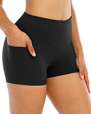 Photo 1 of CHRLEISURE Biker Shorts with Pockets for Women High Waist, Tummy Control Workout Spandex Shorts - Black - Sz Medium