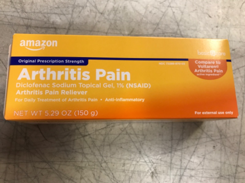 Photo 2 of Amazon Basic Care Arthritis Pain Relieving Gel, Diclofenac Sodium Topical Gel, 1% (NSAID),150 Grams 5.29 Ounce (Pack of 1)