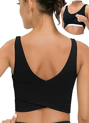 Photo 1 of AB-Eleven Sports Bras for Women-V Neck Workout Tops for Women-Align Adjustable Tank Removable Padded Yoga Longline Crop Top - Sz Small - Black