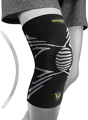 Photo 1 of Norge Eik Knee Brace for Knee Pain, Lightweight, Non-slip Knee Support, Extended Length 12" Knee Compression Sleeve for Running, Basketball, Gym, Sports (Black Grey, Medium)