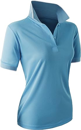 Photo 1 of CLOVERY Women's Sport Wear 2-Button Polo Short Sleeve Shirt - Sky Blue - Sz Large