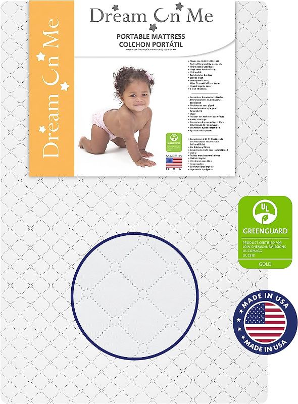 Photo 1 of Dream On Me Sunset 3” Extra Firm Fiber Crib Mattress, Greenguard Gold Certified, Waterproof Vinyl Cover, Baby Mattresses for Cribs, Fits Mini and Portable Cribs
