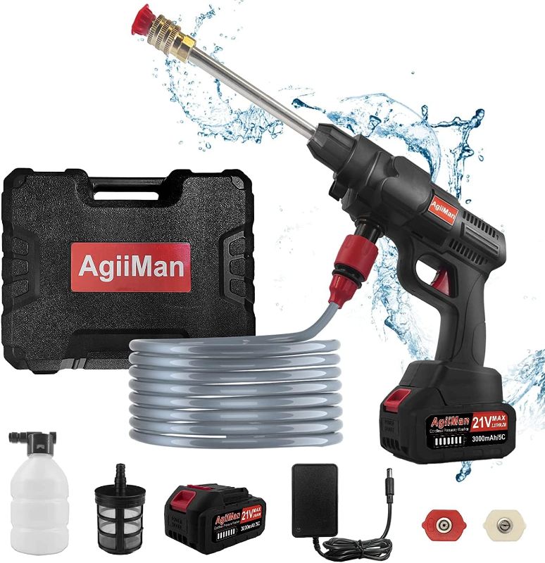 Photo 1 of AgiiMan Cordless Pressure Washer - 21V Portable Power Washer with Rechargeable 3.0Ah Battery, CARRYING CASE BROKEN 