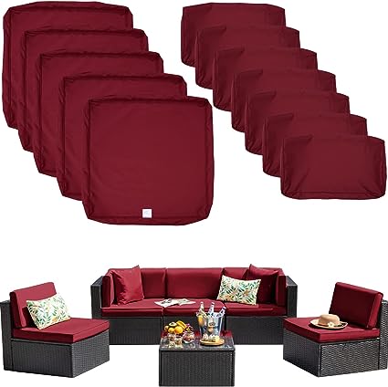 Photo 1 of 12 Pack Outdoor Patio Cushions Pillows Replacement Covers Fit for 6 Pieces 5-Seater Wicker Rattan Furniture Conversation Set Sectional Sofa Chair,Water-Resistant Fadeless,Burgundy-Covers Only
