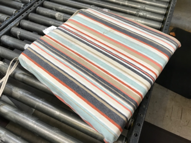 Photo 2 of 19 in. x 20 in. x 3.5 in. Russet Stripe Square Outdoor Seat Cushion
