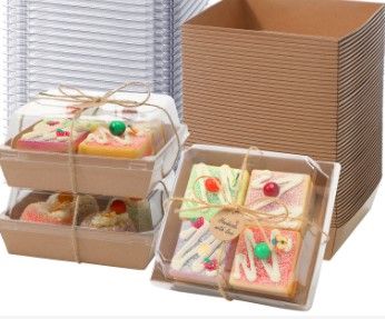 Photo 1 of 50 Pack Paper Charcuterie Boxes with Clear Lids, 5 Inches Square Disposable Food Container