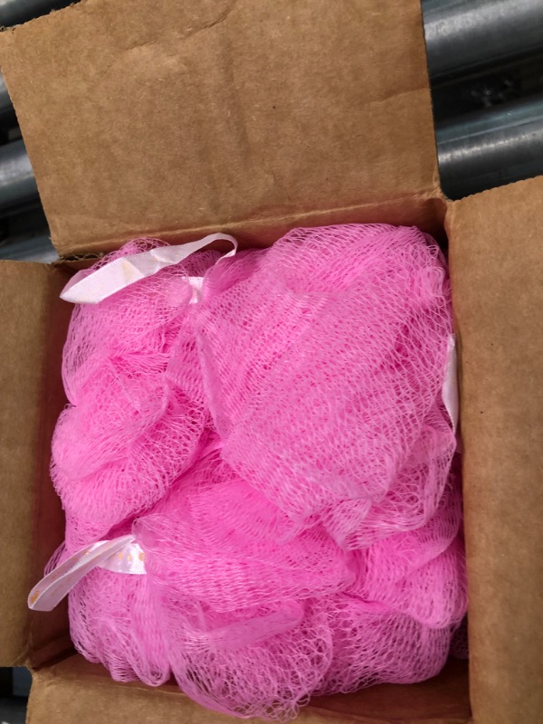 Photo 4 of Loofah Lord 12 Pink Bath or Shower Sponge Loofahs Pouf Mesh Wholesale Bulk Lot Pink 12.0