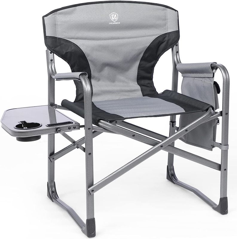 Photo 1 of EVER ADVANCED Lightweight Folding Directors Chairs Outdoor, Aluminum Camping Chair with Side Table and Storage Pouch, Heavy Duty Supports 350LBS