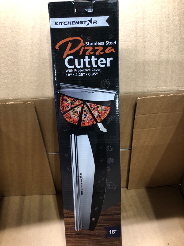 Photo 3 of 18" Pizza Cutter by KitchenStar | Sharp Stainless Steel Slicer Knife - Rocker Style w Blade Cover | Chop and Slices Perfect Portions + Dishwasher Safe – Premium Pizza Oven Accessories 18 inches Silver