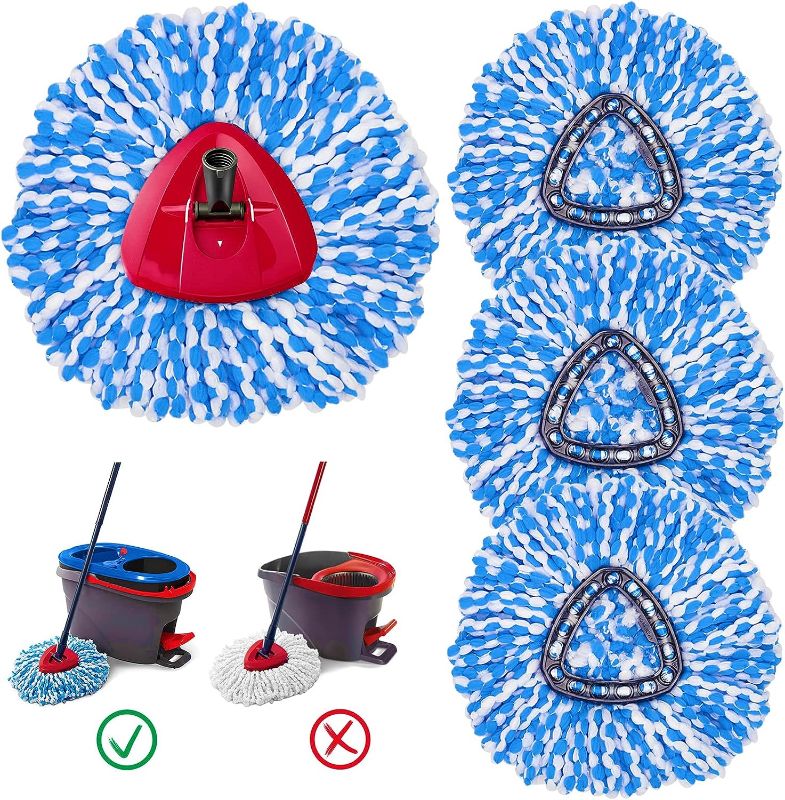 Photo 1 of 1 Pack Spin Mop Refill with 1 Mop Base- Microfiber Spin Mop Replacement Head Compatible with Ocedar EasyWring RinseClean 2 Tank Bucket System, Easy Cleaning Mop Head Replacement