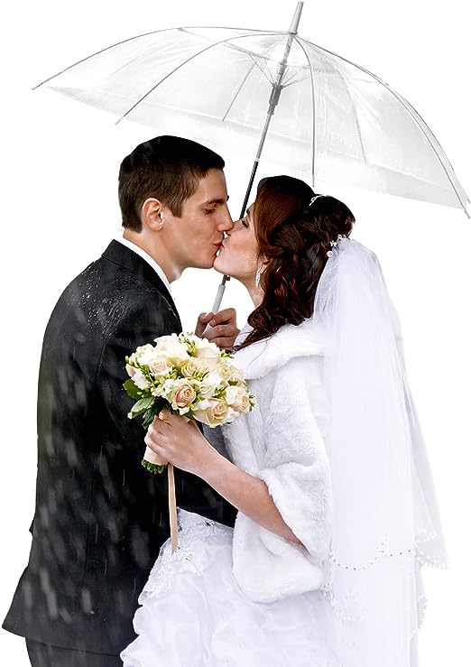 Photo 1 of  Clear Wedding Umbrella Auto Open Windproof Clear Umbrella Transparent Stick Umbrella with J Hook Handle Large Clear Bubble Umbrella Bulk for Outdoor Bride Groom Ceremony Adults Kids
