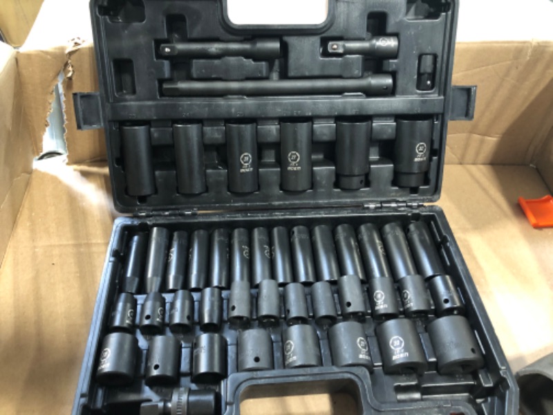 Photo 3 of BOEN 1/2" Drive Impact Socket Set, 33 Piece Deep & Shallow Metric Socket Set 8mm to 22mm, Includes 5", 10" Extension Bars, Universal Joint, 6 Point Design, Cr-V Steel, Meets ANSI Standards 33Pcs Shallow&Deep