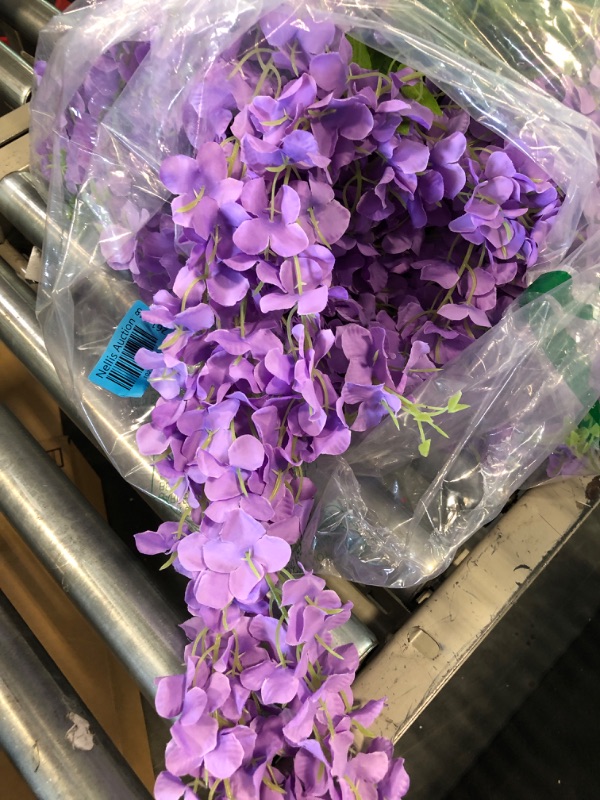 Photo 3 of 12pcs Artificial Wisteria Flowers 3.6 Feet/Piece Purple Dense Artificial Fake Wisteria Vine Ratta Hanging Garland Silk Flowers String Home Party Wedding Decor?Purple-Dense? 12 PCS Purple