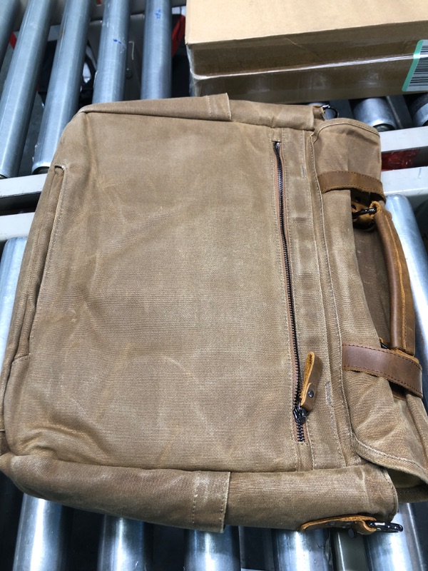 Photo 4 of Mens Messenger Bag 15.6 Inch Waterproof Vintage Genuine Leather Waxed Canvas Briefcase Large Satchel Shoulder Bag Rugged Leather Computer Laptop Bag, Brown