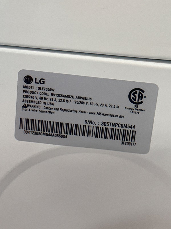 Photo 9 of LG - 7.3 Cu. Ft. Smart Electric Dryer with Sensor Dry - White
