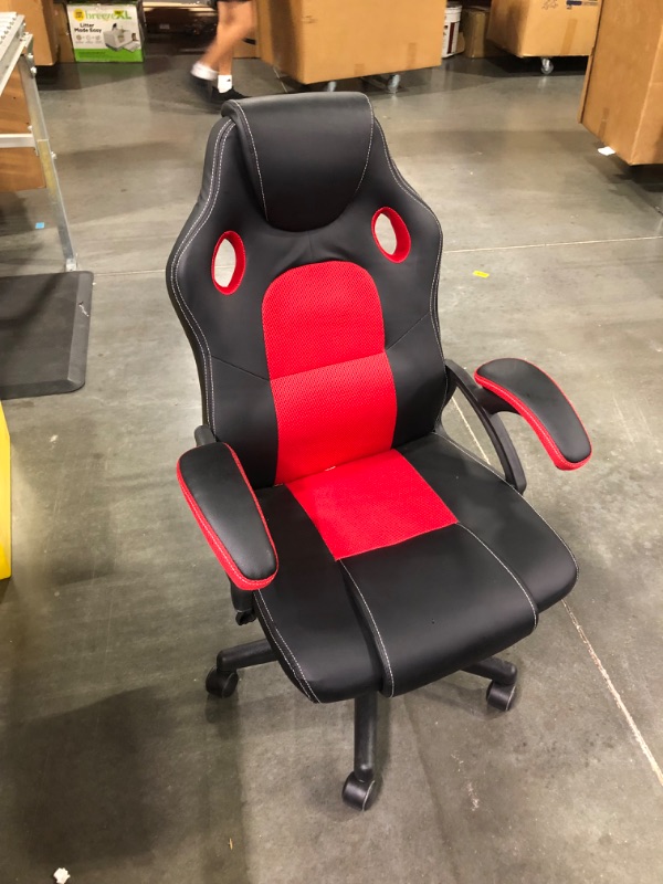 Photo 2 of T-THREE.Gaming Chair Office Chair Computer Chair Video Gaming Chair with Lumbar and Back Support, Racing Style PU Leather, Height Adjustable, 360° Swivel with Adults, Women, Men,Teens and Kids Red 2_red Fixed handrail