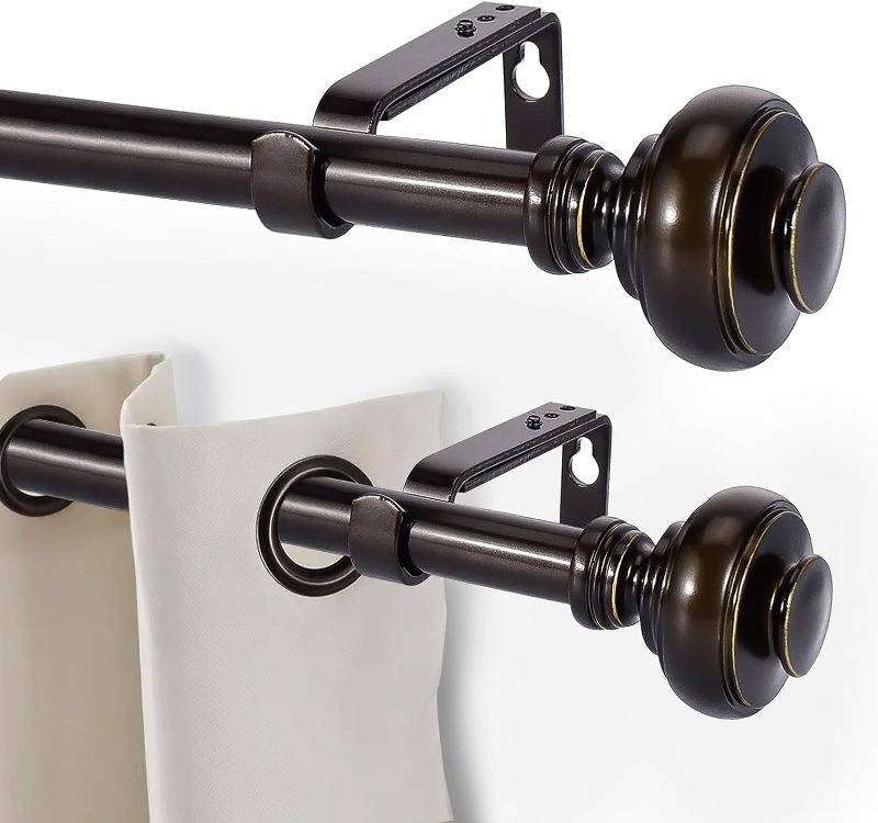 Photo 1 of 2 Packs Curtain Rods for Windows 28 to 48 Inch?2.3-4ft), Adjustable 3/4-inch Diameter Window Curtain Rods, 1 Inch Diameter Heavy Duty Curtain Rods, Telescoping Drapery Rods for Bedroom, Living Room, Oil-Rubbed Bronze
