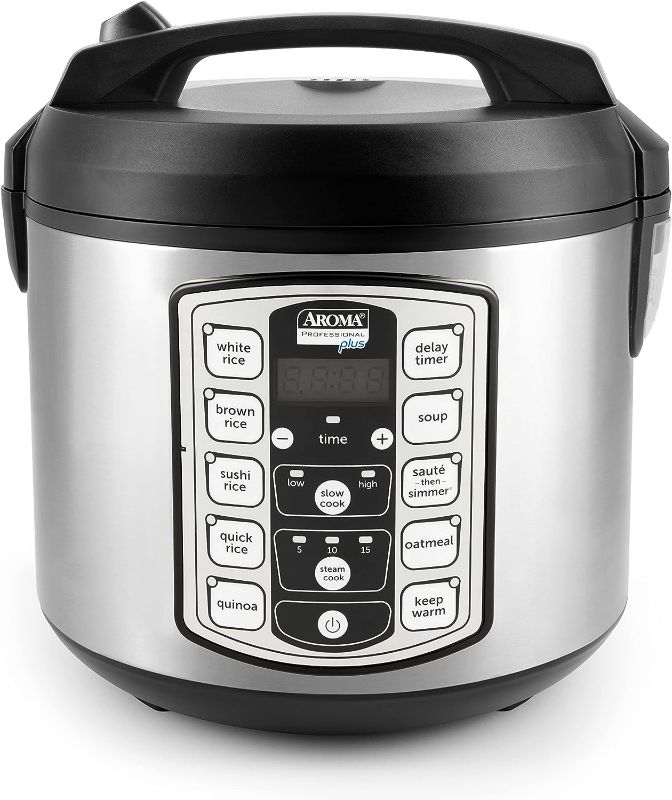 Photo 1 of Aroma Housewares ARC-5200SB 2O2O Model Rice & Grain Cooker, Sauté, Slow Cook, Steam, Stew, Oatmeal, Risotto, Soup, 20 Cup 10 Cup uncooked, Stainless Steel 20 cup cooked / 10 cup uncooked
