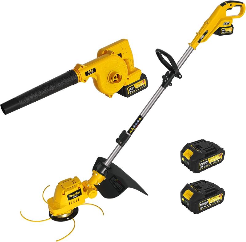 Photo 1 of 2 in 1 Brushless Electric Weed Wacker & Leaf Blower, 2PCS 21V 3.0Ah Batteries with Fast Charger, IMOUMLIVE Cordless String Trimmer, 3 Types of Blades, 90° Adjustable Head, Cutter for Lawn,Yard Garden String Trimmer & Leaf Blower