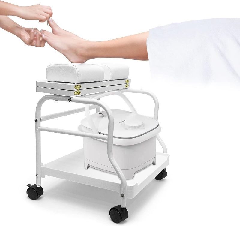 Photo 1 of Beauty Salon Nail Or Foot Bath Spa Portable Esthetician Trolley Cart for Foot Rest Pedicure Manicure Funiture Massage Table Salon Supplies 2 Way Use 2 Color Option Elitzia (White)
