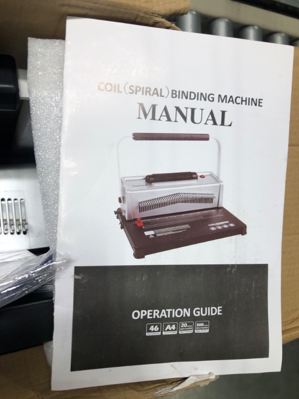 Photo 2 of TIANSE Binding Machine, Spiral Coil Binder Machine Manual Punch Binder with Electric Coil Inserter, Comes with 100pcs 5/16" Plastic Coil Binding Spines & Plier for Letter Size, A4, A5 or Smaller Sizes
*see pics, 1 spiral binder missing on unit. Item is ne