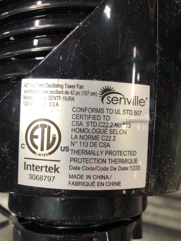 Photo 1 of Senville SENTF-19JRA 42" Oscillating Tower Fan 3 Speed Remote Control Timer Adjustable Height
]
*no remote, just fan and base. power works