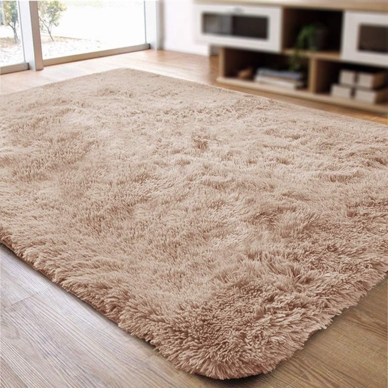 Photo 1 of ACTCUT Super Soft Indoor Modern Shag Area Silky Smooth Rugs Fluffy Anti-Skid Shaggy Area Rug Dining Living Room Carpet Comfy Bedroom Floor 5.3' x 7.3' Khaki
