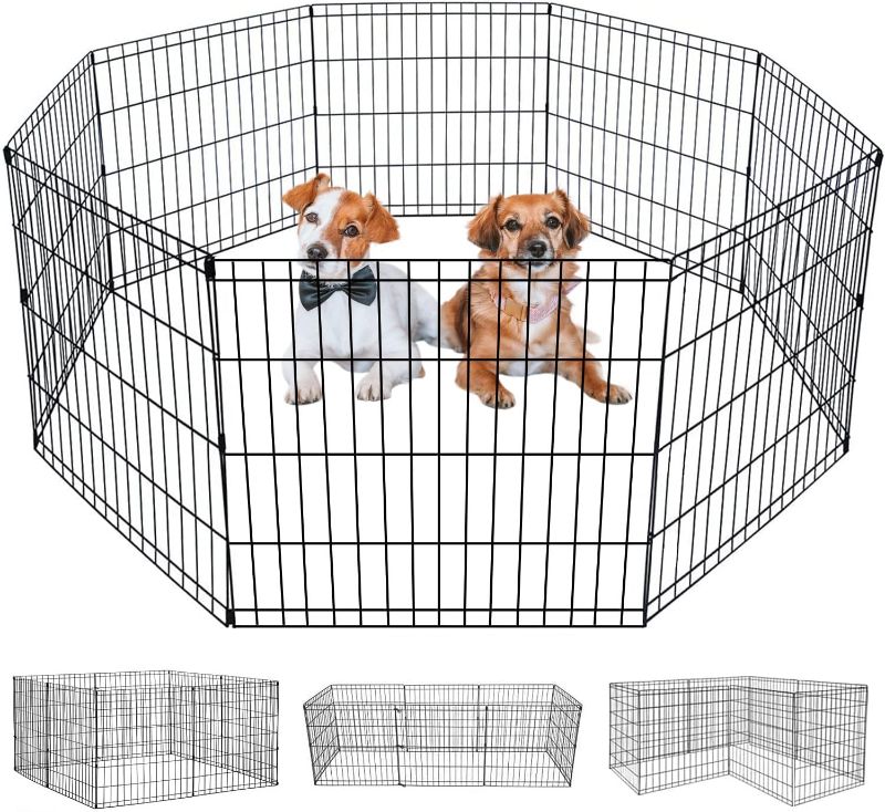 Photo 1 of  Dog Pen Dog Playpen Puppy Pet Playpen 8 Panel Indoor Outdoor Metal Portable Folding Animal Exercise Dog Fence,24",Black
