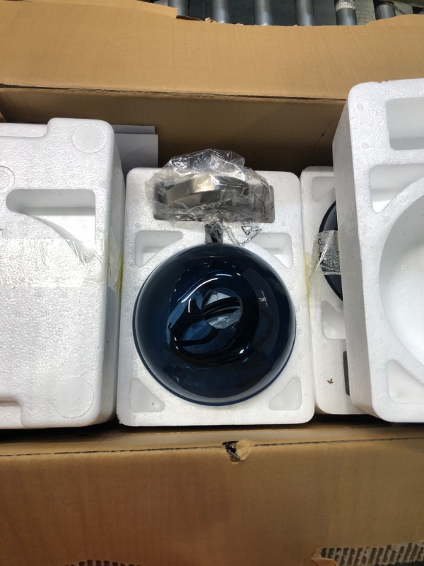 Photo 1 of ARIAMOTION Pendant Lighting for Kitchen Island 3 Pack Glass Hanging Light Fixtures Modern Blue Globe Seeded Bubble 7.4 Inch Diam 7" Capri Blue-3 Pack 7" Diam

*all 3 glasses are good.