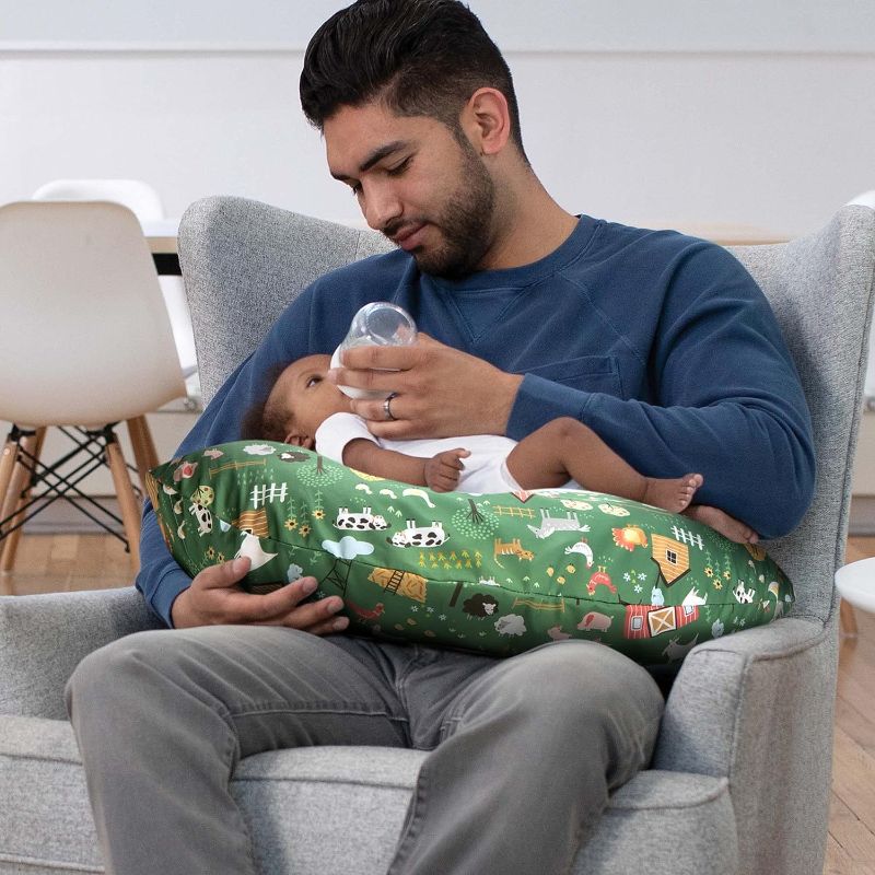 Photo 1 of Boppy Nursing Pillow Original Support, Green Farm, Ergonomic Nursing Essentials for Bottle and Breastfeeding, Firm Fiber Fill, with Removable Nursing Pillow Cover, Machine Washable
