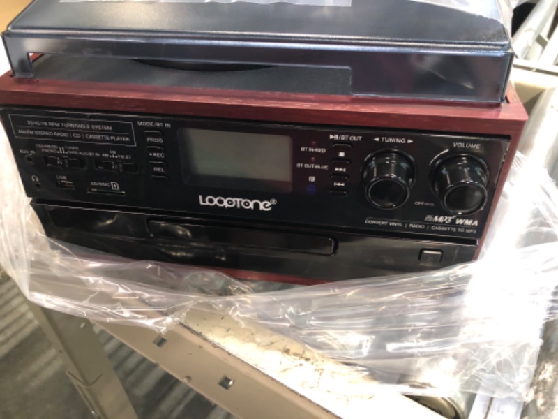 Photo 4 of LoopTone 10 in 1 Bluetooth in/Out Record Player 3 Speed Vinyl Vintage Turntable CD Player Cassette AM/FM Radio 2 Built in Speaker USB/SD Recorder Aux-in RCA Line-Out