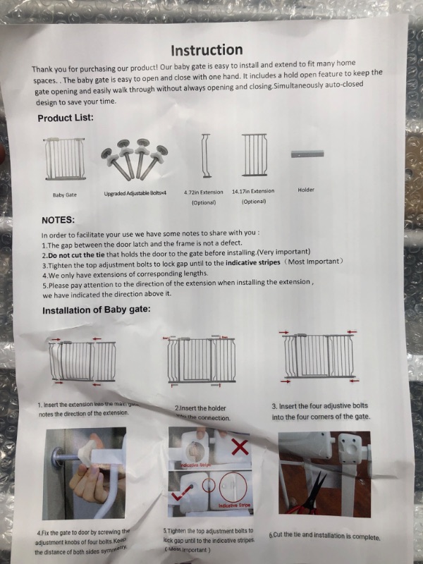 Photo 3 of Baby Gate for Doorways Stairs Hallway 34-38.5 Inch Wide, Walk Through Child Gates with Pressure Mounted Extention Kit, Indoor Safety Child Gates for Kids or Pets