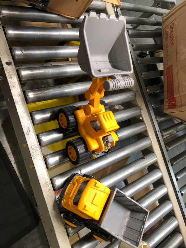 Photo 1 of Dump Truck Toy and Toy Tractor with Loader - Sandbox Toys for Kids - Yellow - 2 Count Toy Tractor Construction

**SEE PICS, different name brand, different shape tractors. Beach kit with shovels in box as well. Other extensions for tractor as well in bag.