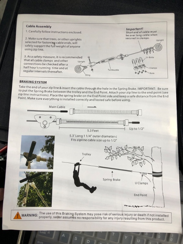 Photo 3 of  Zip line Kits for Backyard , Zip Lines for Kid and Adult, Included Swing Seat, Ziplines Brake, and Steel Trolley, Outdoor Playground Equipment