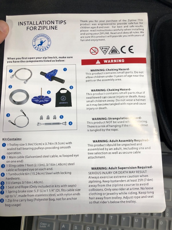 Photo 2 of  Zip line Kits for Backyard , Zip Lines for Kid and Adult, Included Swing Seat, Ziplines Brake, and Steel Trolley, Outdoor Playground Equipment
