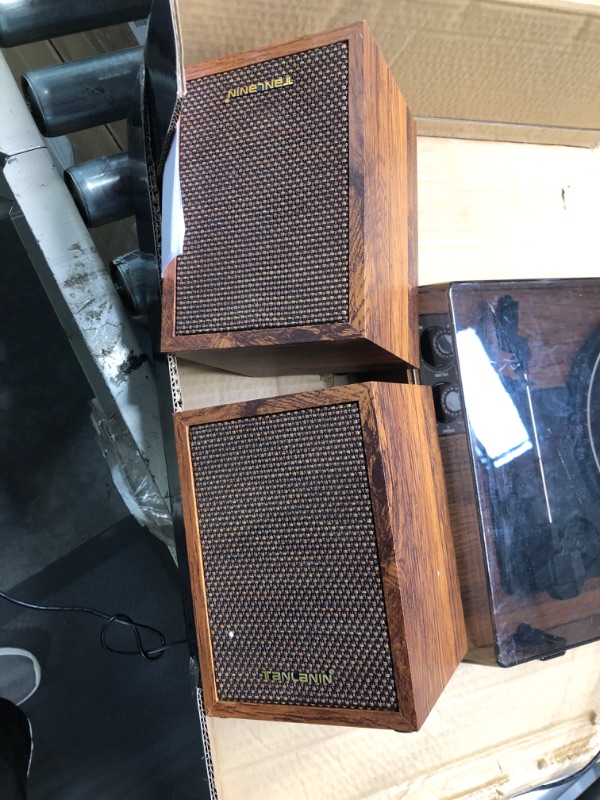 Photo 1 of Vinyl Record Player with External Speakers, 3 Speed Bluetooth Turntable for Vinyl Records, Vintage Belt Drive Record Player with Stereo Speakers and Auto Stop, RCA Audio Out and Aux-in, Light Wood Light Brown

*powers on, unable to test though.