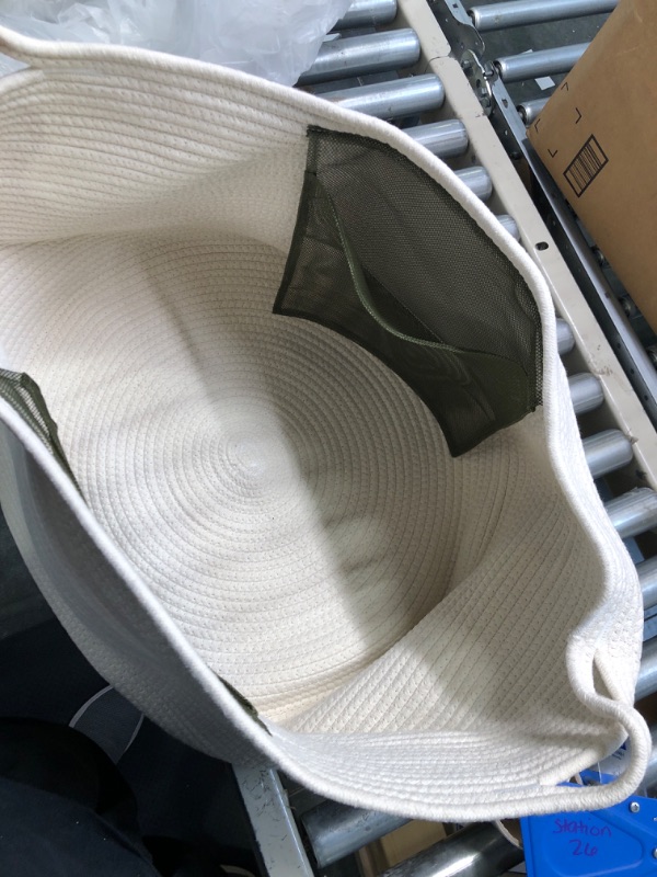 Photo 1 of Maliton Extra Large Blanket Basket, Woven Cotton Rope Basket for Toys Towels, Pillow Basket with Handles, Nursery Laundry Basket with Storage Pockets, 20" x 13" Large Rope Baskets for Storage - White