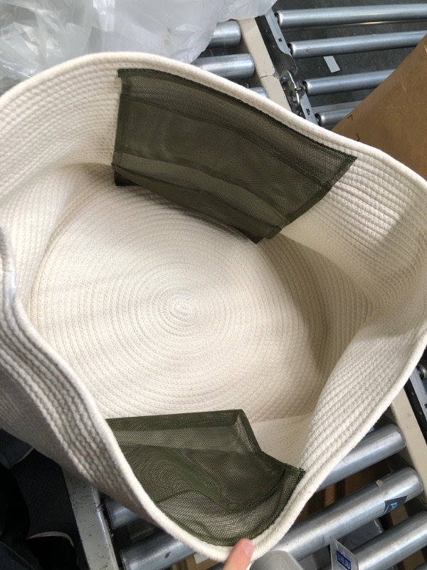 Photo 1 of Maliton Extra Large Blanket Basket, Woven Cotton Rope Basket for Toys Towels, Pillow Basket with Handles, Nursery Laundry Basket with Storage Pockets, 20" x 13" Large Rope Baskets for Storage - White