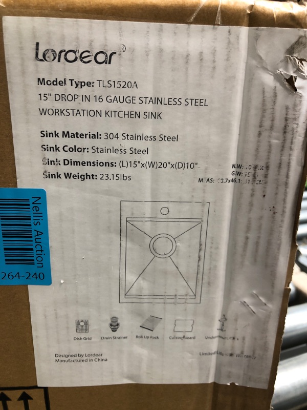 Photo 3 of Bar Sink Drop In - Lordear 15x20 Kitchen Sink Drop Topmount 16 Gauge Stainless Steel Single Bowl Ledge Workstation Bar Prep Sink Basin 15"x20"x10" Stainless Steel
