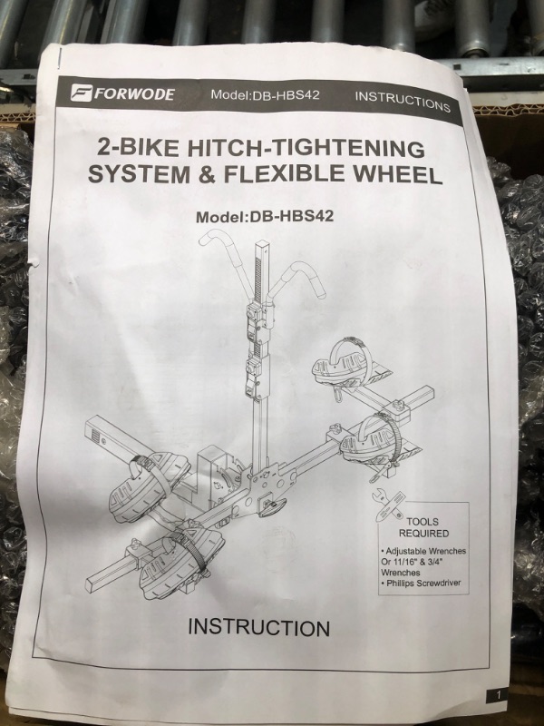 Photo 2 of FORWODE Hitch Mount Rack, Portable Tilting Folding Handle and Anti-sway Structure Bike Rack for Fits Fat Tire, Max 120 lbs for 2 Bike, 2" Receiver